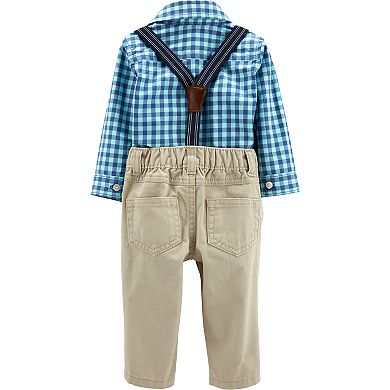 Baby Boy Carter's Plaid Bodysuit, Khaki Pants & Suspenders Set