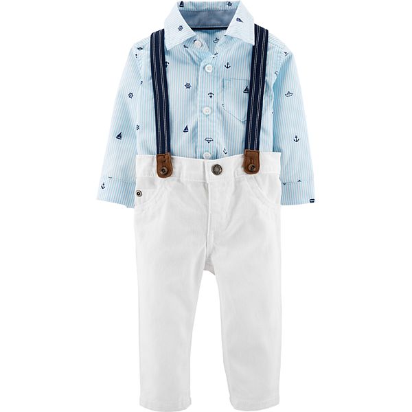 Baby Boy Carter's Nautical Bodysuit, White Pants & Suspenders