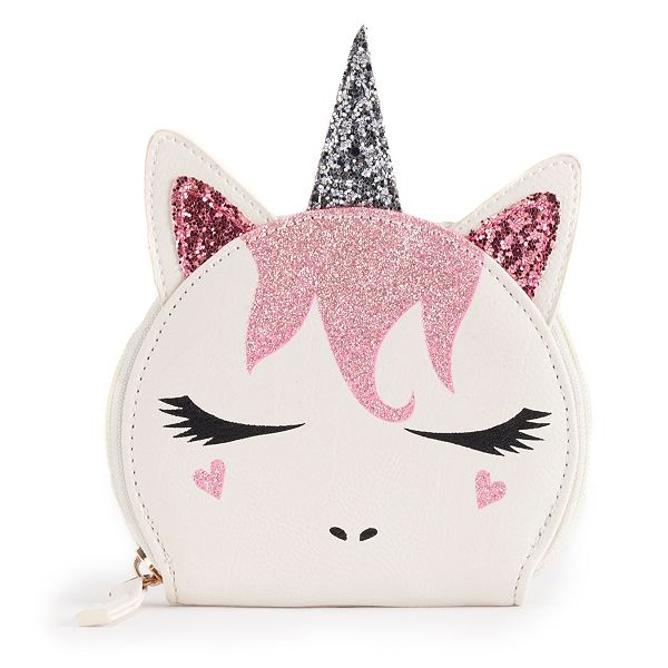 Plush Pink and White Ribbon Unicorn Coin Purse with Strap