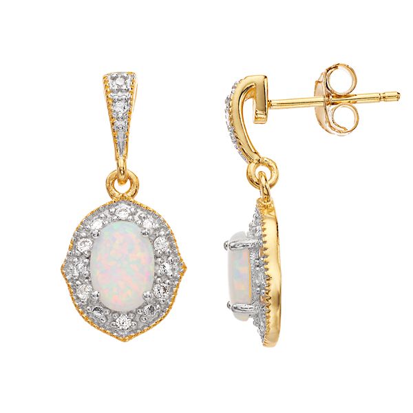 RADIANT GEM Lab-Created White Opal & Diamond Accent Drop Earrings
