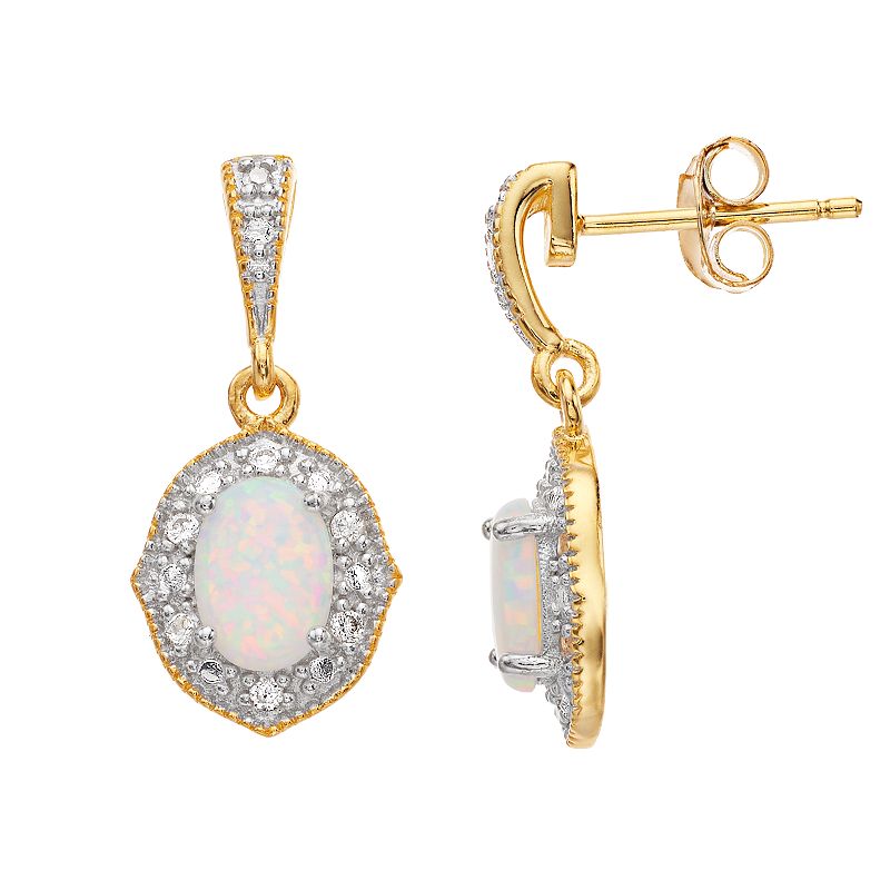 RADIANT GEM Lab-Created White Opal & Diamond Accent Drop Earrings, Womens