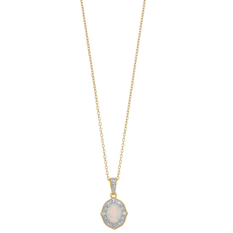 RADIANT GEM Lab-Created White Opal & Diamond Accent Pendant Necklace, Wome