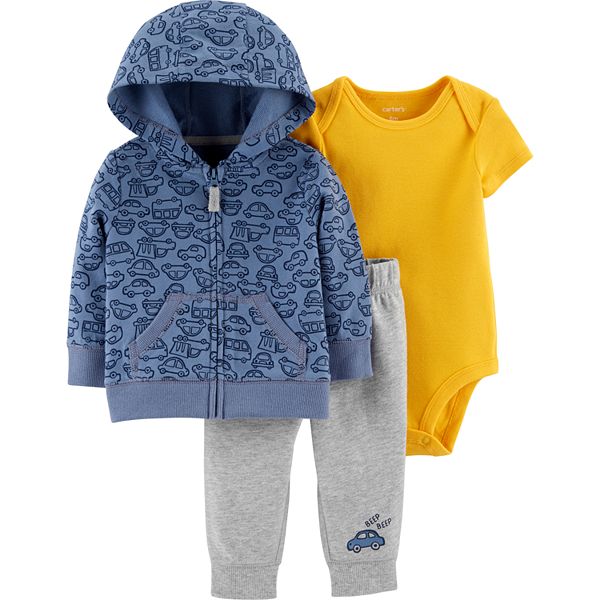 Baby Boy Carter's Cars Zip Hoodie, Bodysuit & Pants Set