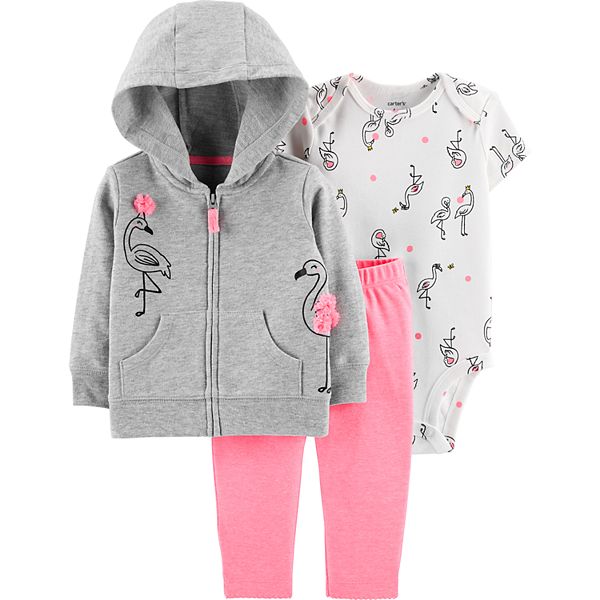Baby Girl Carter's Flamingo Bodysuit, Hoodie & Leggings Set