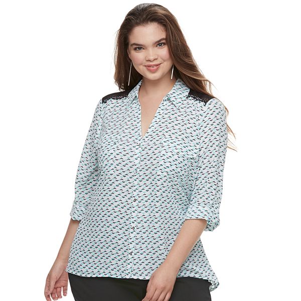Juniors' Plus Size Candie's® Printed Lace Blouse