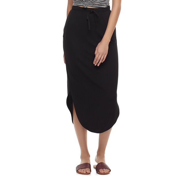 Curved hem clearance midi wrap skirt