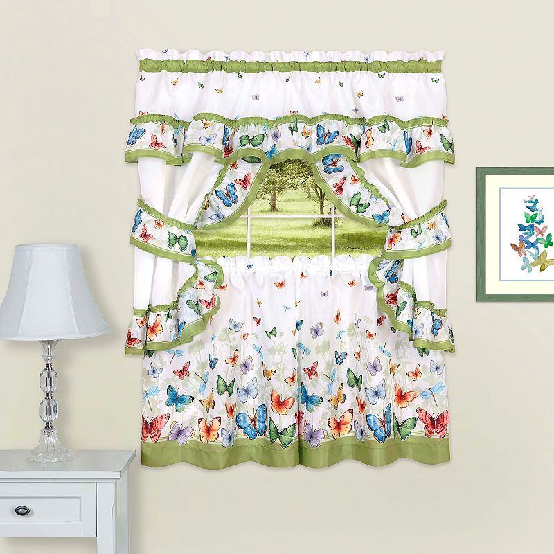 Achim Butterflies Printed Cottage Window Curtain Set, Multicolor, 57X36