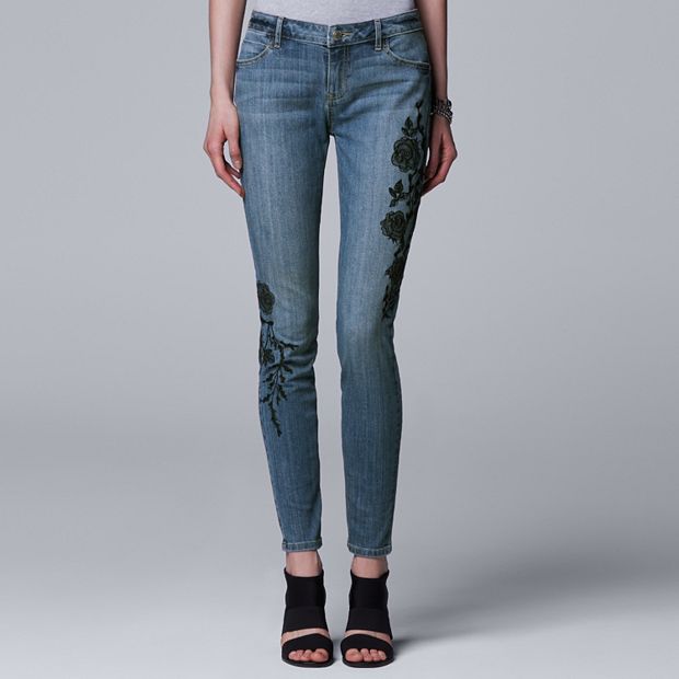 Simply Vera Vera Wang, Jeans, Simply Vera Skinny Jeans Size 6 With Side  Panel Flower Detail