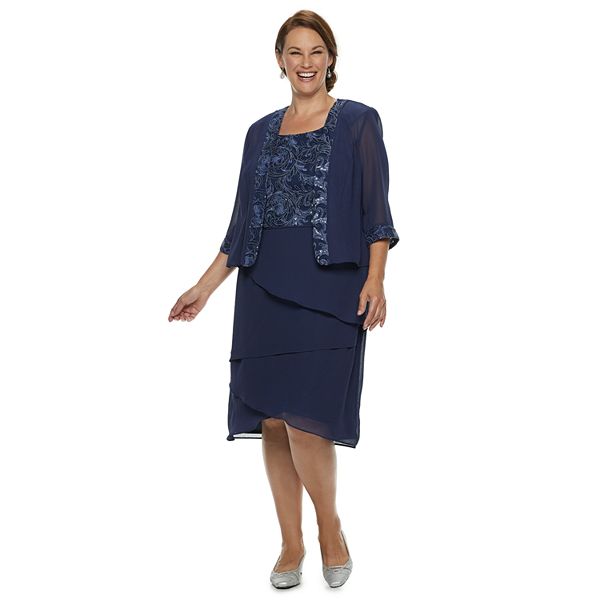 Plus Size Le Bos Embroidered Tiered Jacket & Dress Set