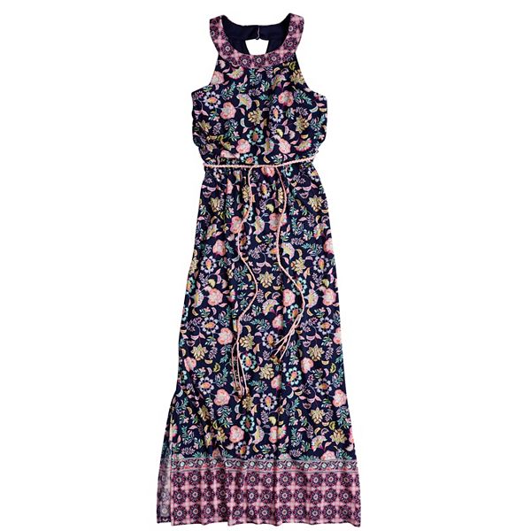 Girls 7-16 & Plus Size Three Pink Hearts Printed Maxi Dress