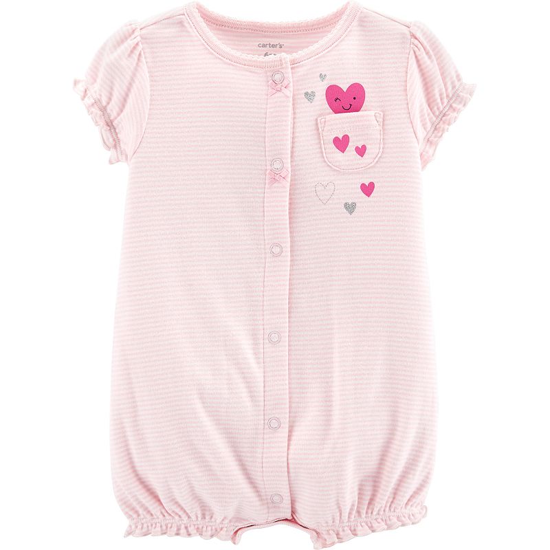 UPC 192135392676 product image for Baby Girl Carter's Striped Heart Graphic Romper, Size: 18 Months, Pink Stripe | upcitemdb.com