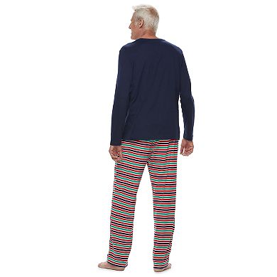 Men's Jammies For Your Families "This Family Loves Christmas" Sleep Top & Microfleece Striped Bottoms Pajama Set