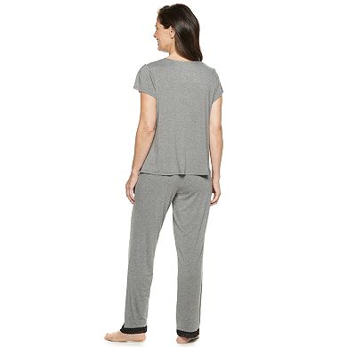 Women's Croft & Barrow® Printed Lace-Trim Sleep Tee & Pants Pajama Set