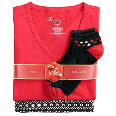 Women's Croft & Barrow® Sleep Tee, Pants & Socks Pajama Set