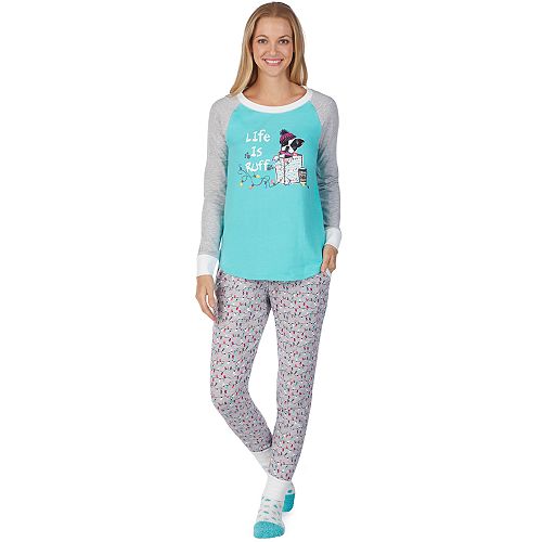 Women's Cuddl Duds Dreamer 3-piece Graphic Sleep Top & Banded Bottom ...