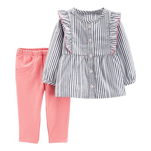 Baby Girl Carter's Striped Ruffle Shirt & Pants Set