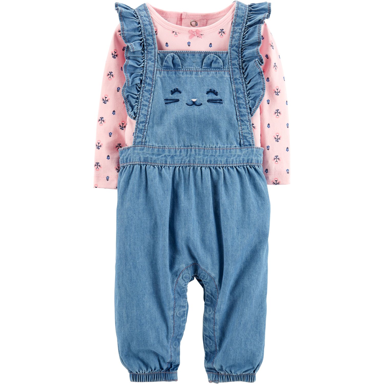 baby girl carter's floral tee & chambray shortalls set