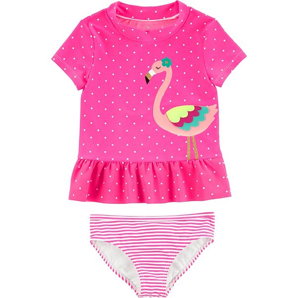 Baby Girl Carter's Flamingo & PolkaDot Rashguard Top & Bottoms