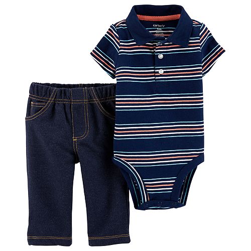 Baby Boy Carter's Striped Polo Bodysuit & Jeggings Set