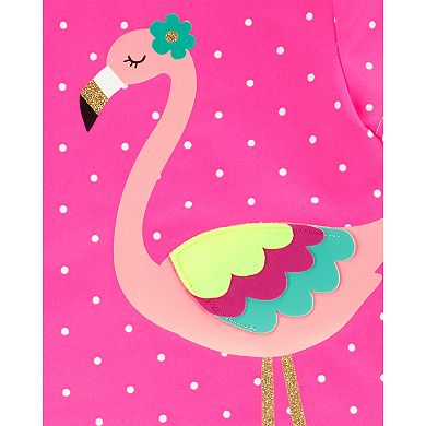 Toddler Girl Carter's Flamingo & Polka-Dot Rashguard Top & Bottoms Swimsuit Set