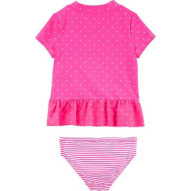 Toddler Girl Carter's Flamingo & Polka-Dot Rashguard Top & Bottoms Swimsuit Set