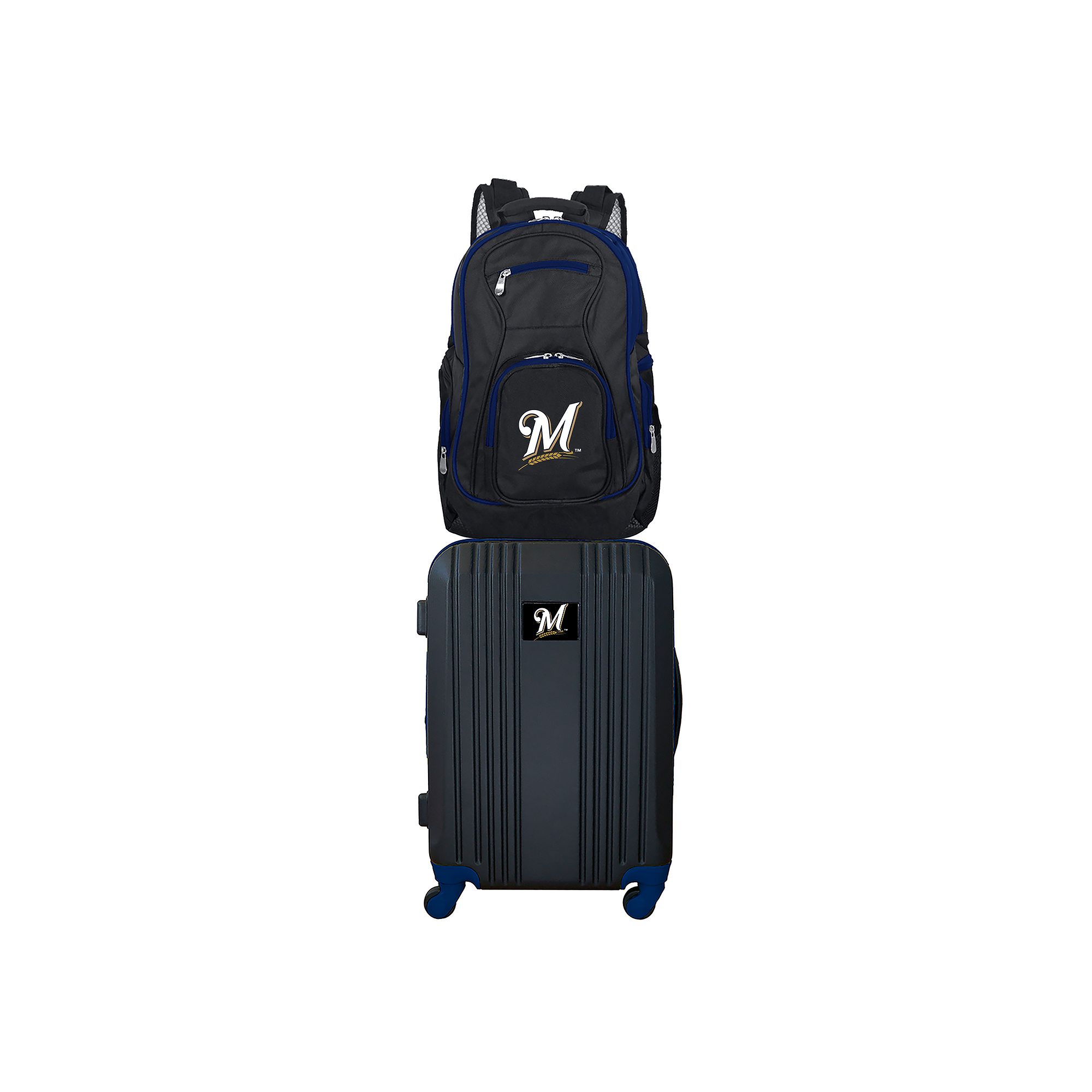 Milwaukee Brewers Wheeled Carry-On Luggage & Backpack Set, Black