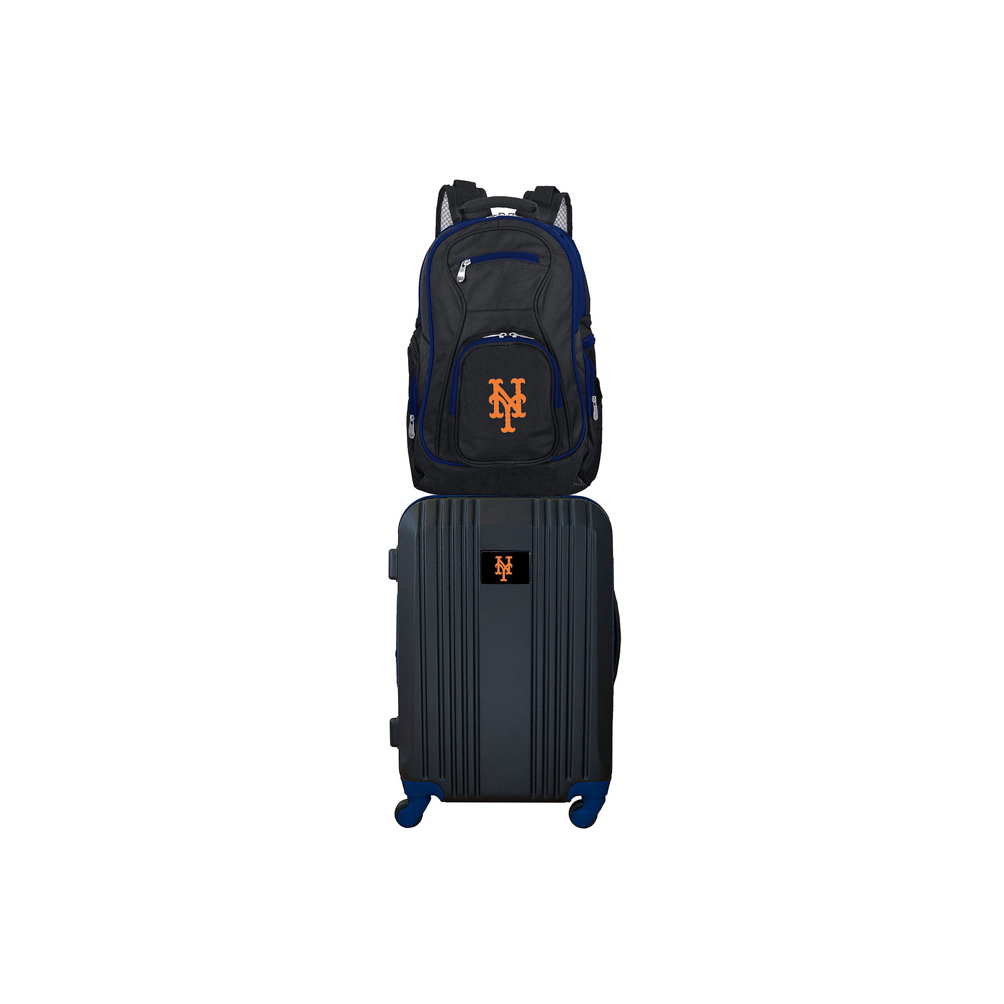 New York Mets Wheeled Carry-On Luggage & Backpack Set, Black