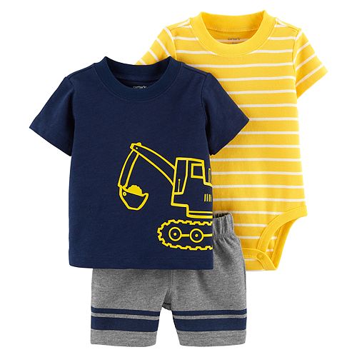 Baby Boy Carter's Construction Top, Striped Bodysuit & Shorts Set