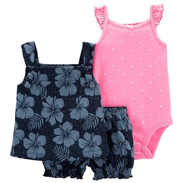 Baby Girl Carter's Polka-Dot Bodysuit, Floral Tank Top & Bubble Shorts Set