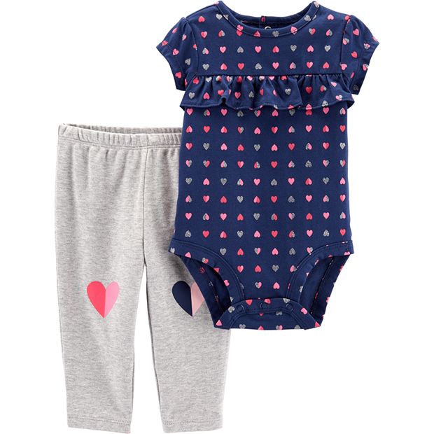 Baby Girl Carter's Glittery Heart Ruffled Bodysuit & Graphic Leggings Set