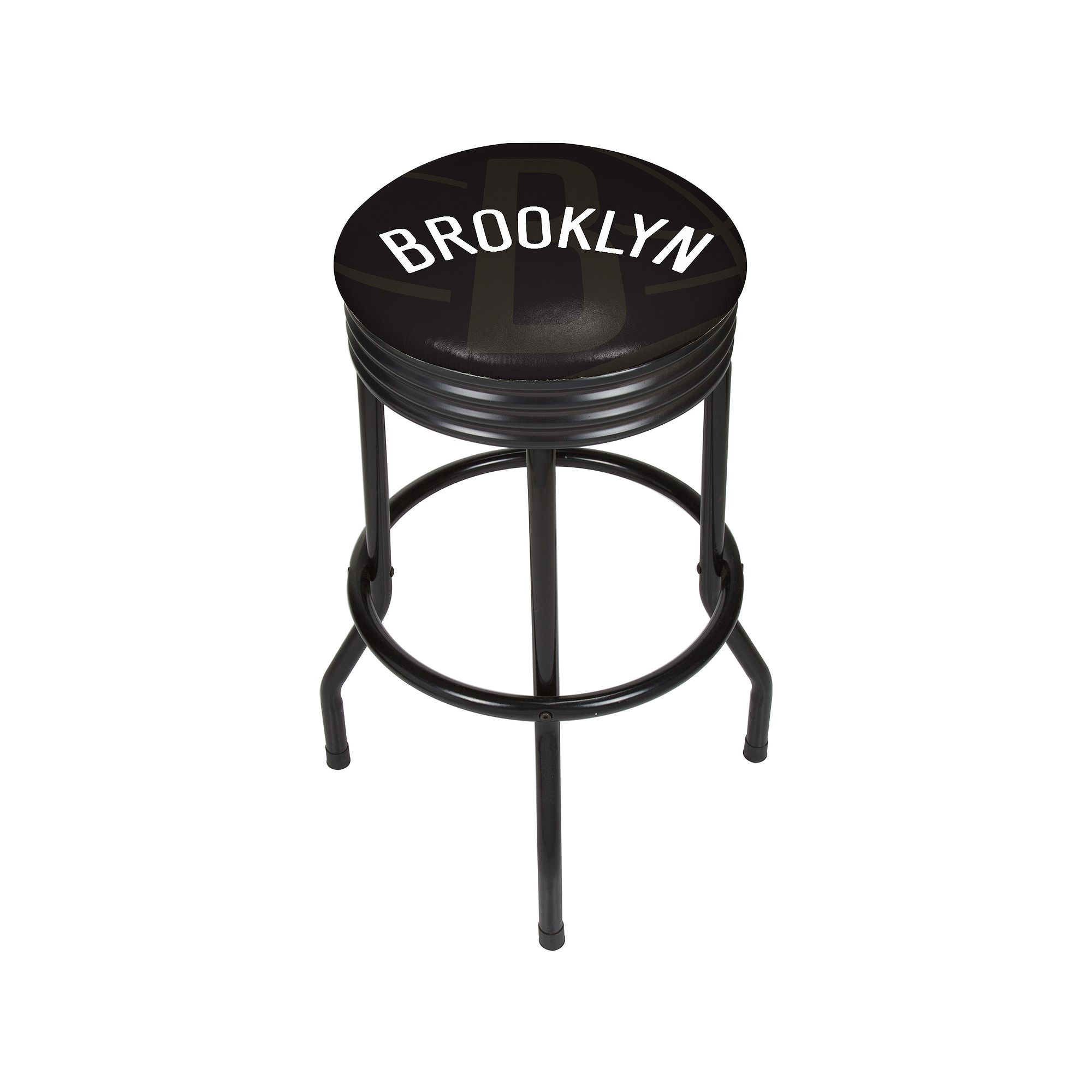 Brooklyn Nets Padded Ribbed Black Bar Stool