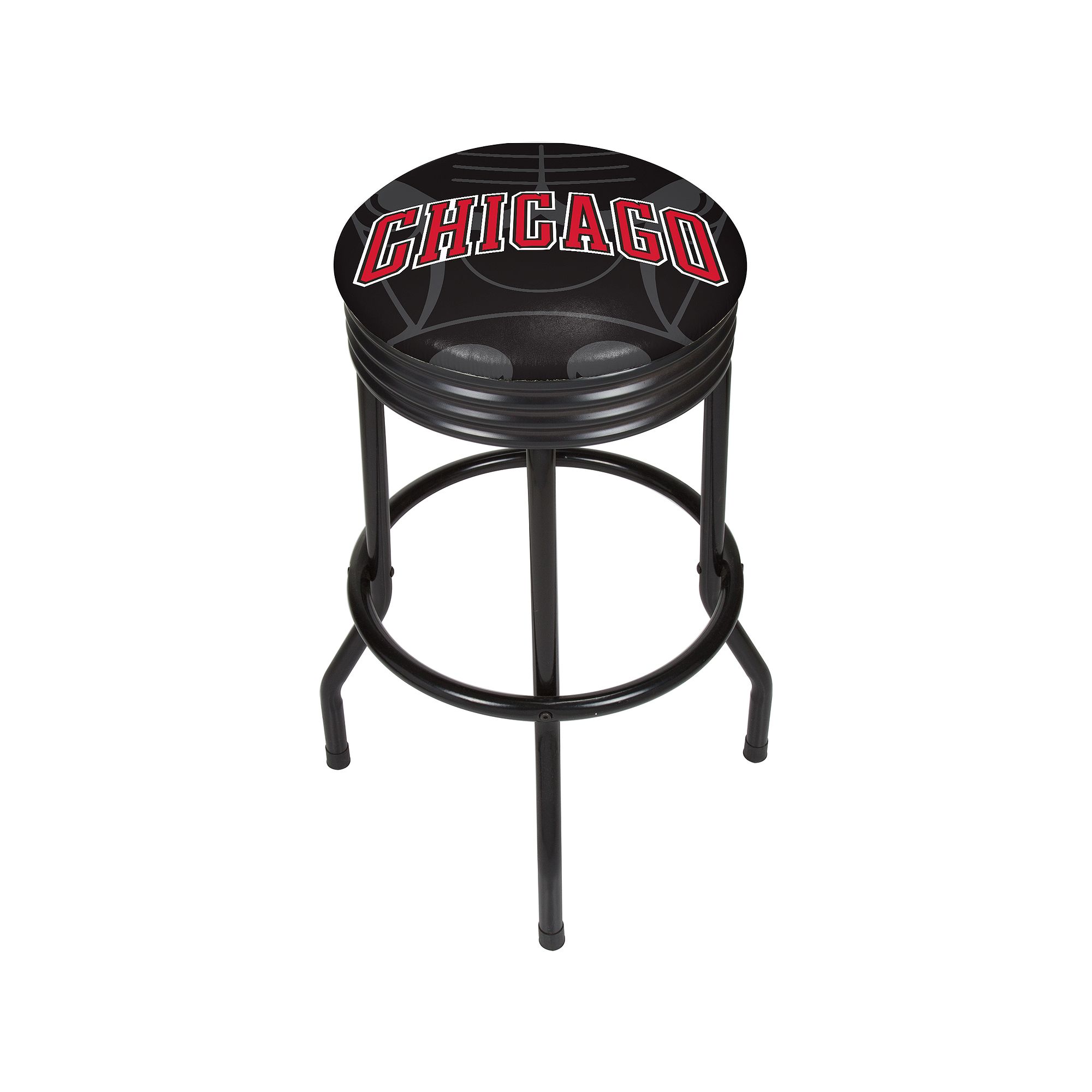 Chicago Bulls Padded Ribbed Black Bar Stool