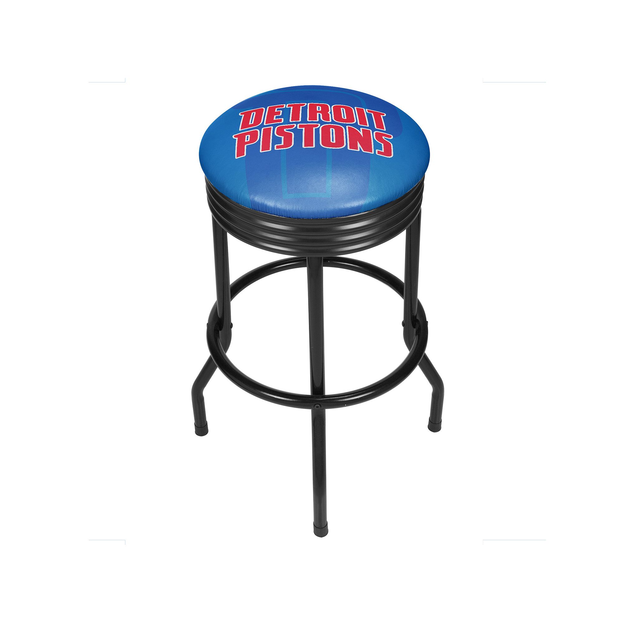 Detroit Pistons Padded Ribbed Black Bar Stool, Pis Blue