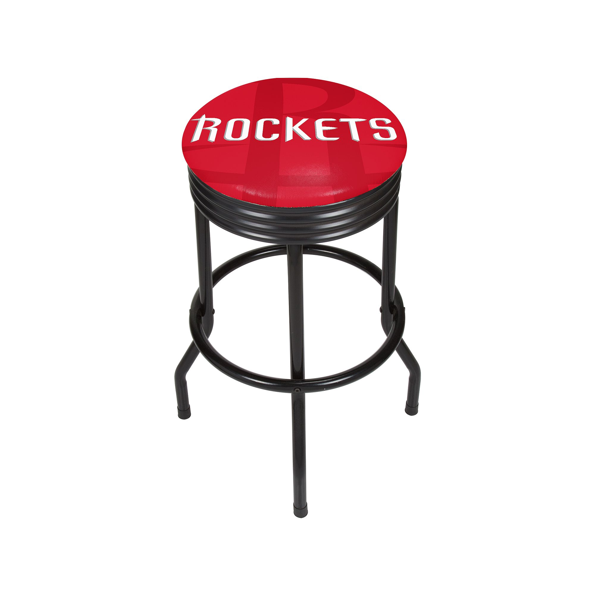 Houston Rockets Padded Ribbed Black Bar Stool, Red