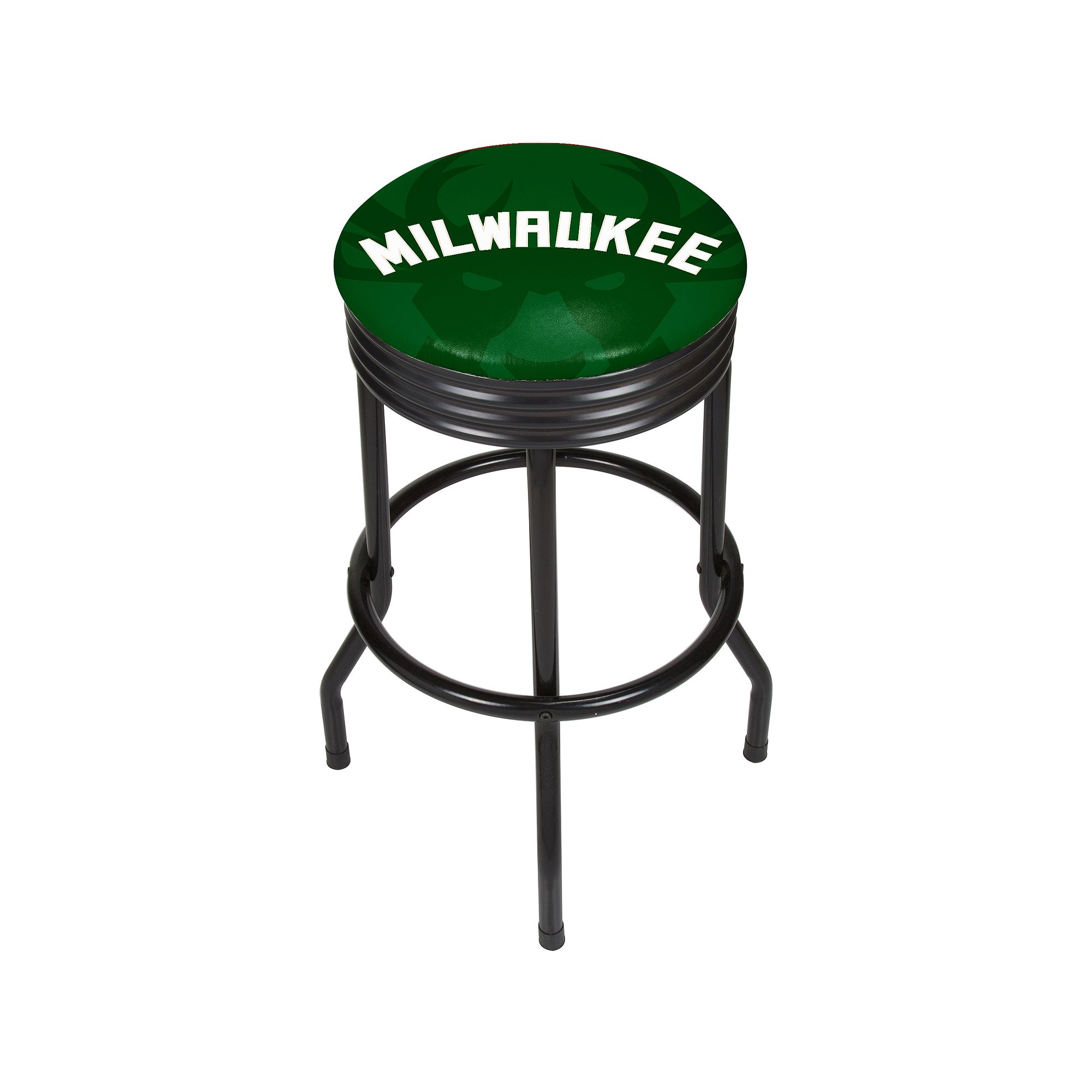 Milwaukee Bucks Padded Ribbed Black Bar Stool, Green