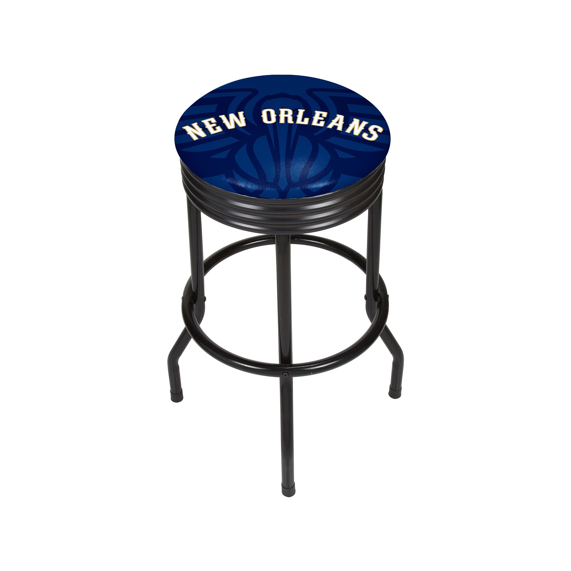 New Orleans Pelicans Padded Ribbed Black Bar Stool, Blue