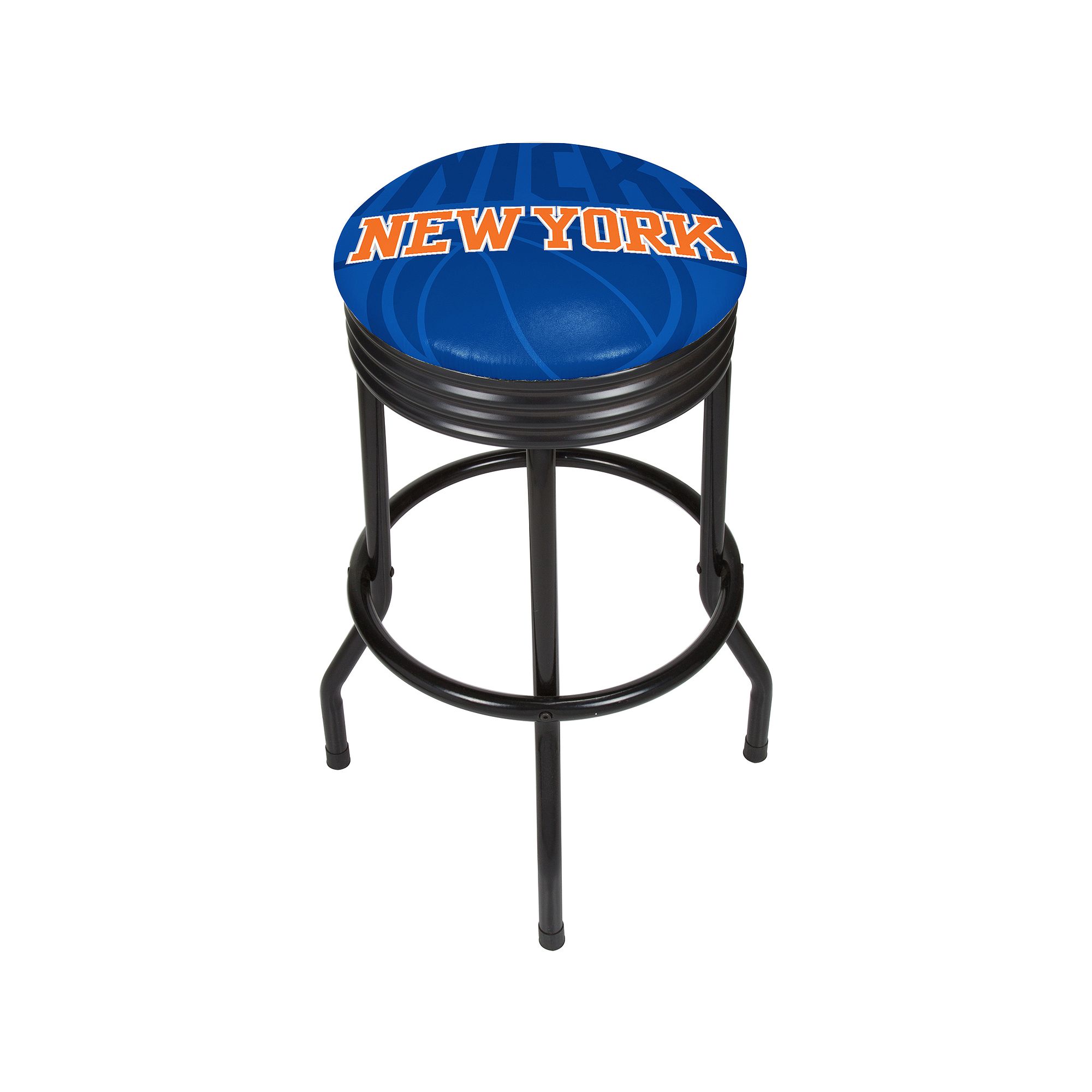 New York Knicks Padded Ribbed Black Bar Stool, Blue