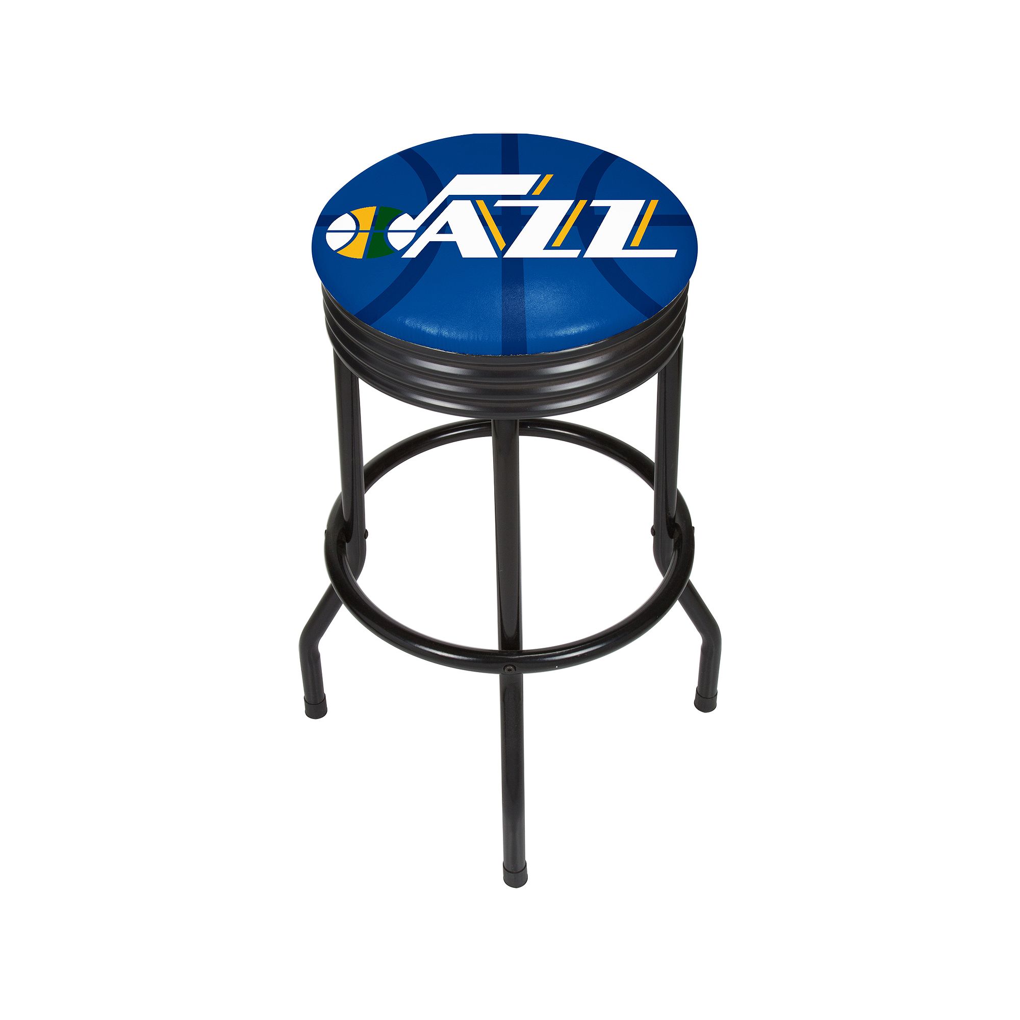 Utah Jazz Padded Ribbed Black Bar Stool, Jaz Blue