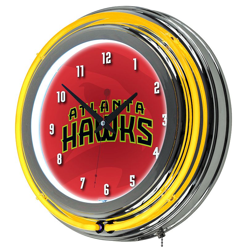 Atlanta Hawks Chrome Double-Ring Neon Wall Clock, Red