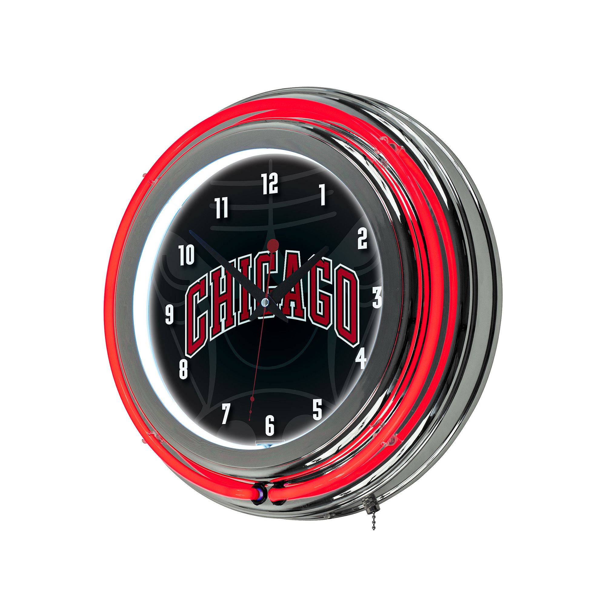 Chicago Bulls Chrome Double-Ring Neon Wall Clock, Black