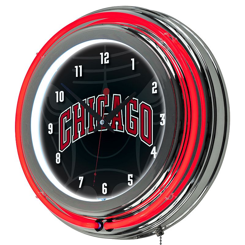 Chicago Bulls Chrome Double-Ring Neon Wall Clock, Black