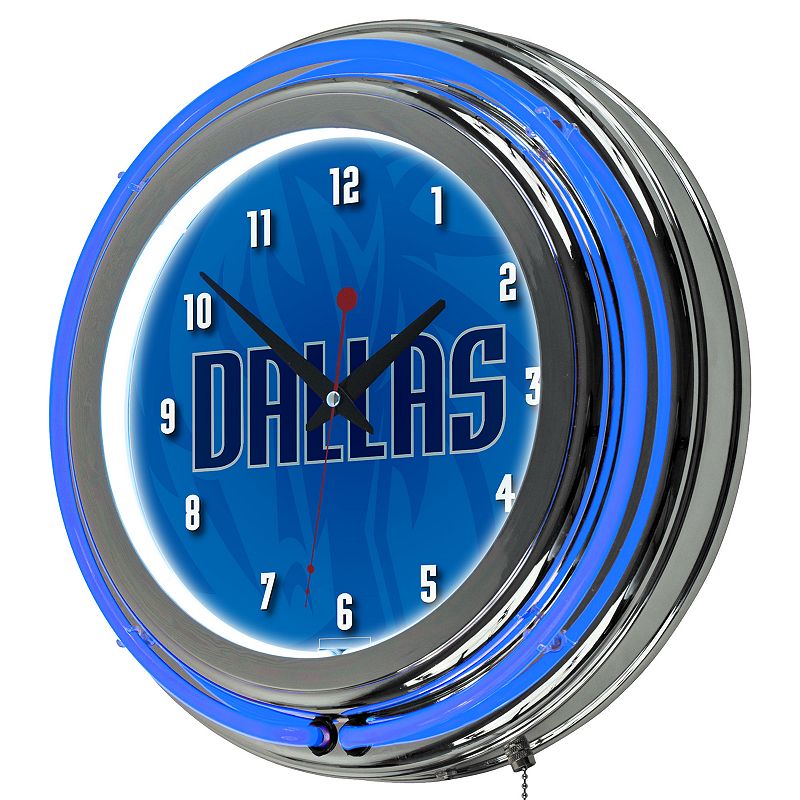 Dallas Mavericks Chrome Double-Ring Neon Wall Clock, Blue