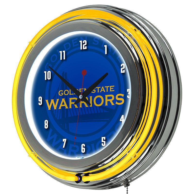 Golden State Warriors Chrome Double-Ring Neon Wall Clock, Blue