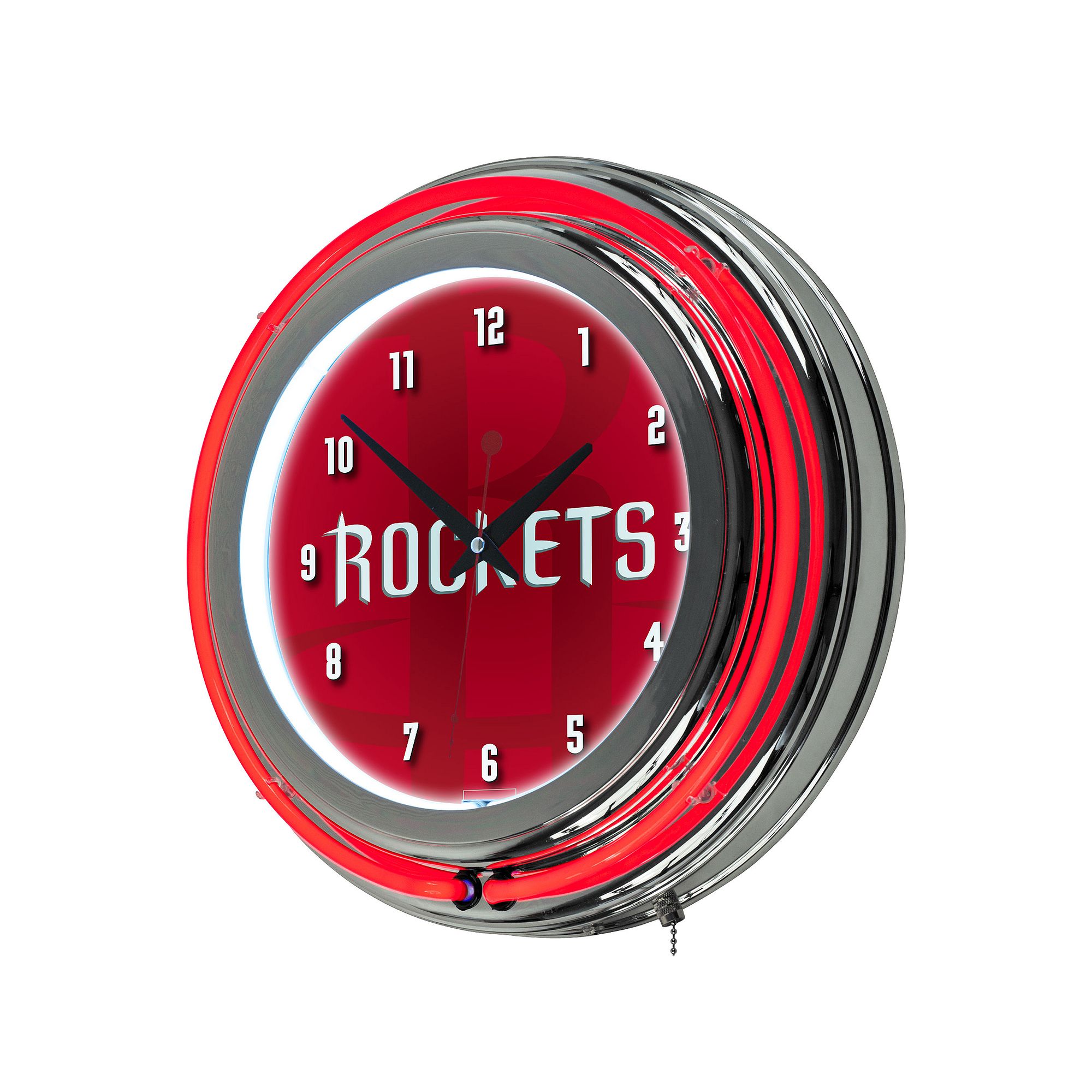 Houston Rockets Chrome Double-Ring Neon Wall Clock, Red