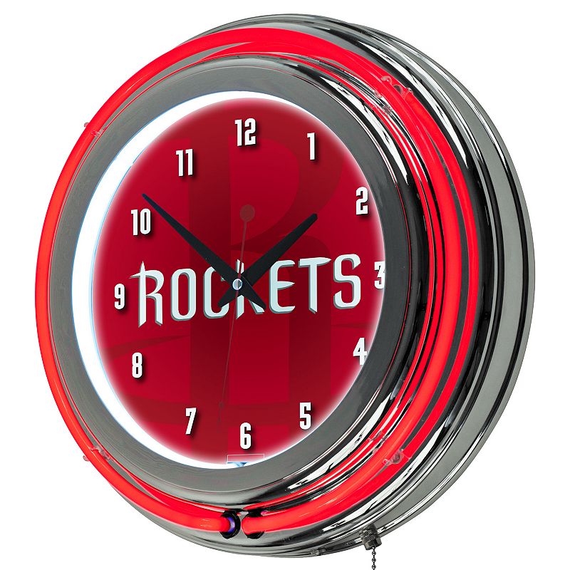 Houston Rockets Chrome Double-Ring Neon Wall Clock, Red