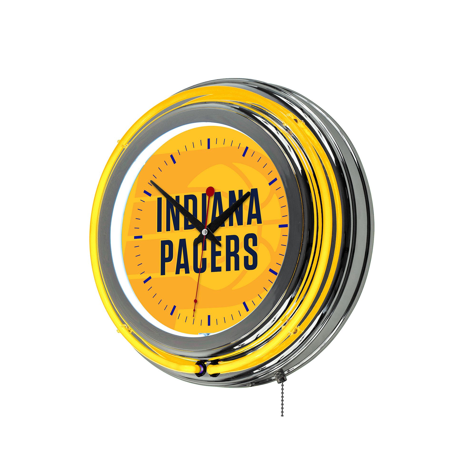 Indiana Pacers Chrome Double-Ring Neon Wall Clock, Yellow