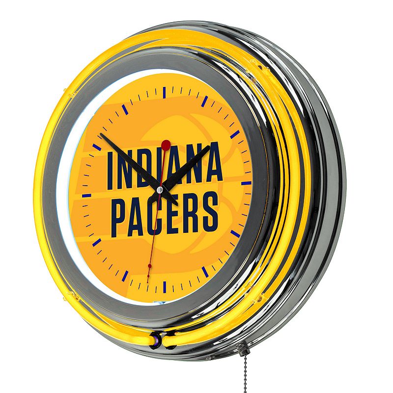 Indiana Pacers Chrome Double-Ring Neon Wall Clock, Yellow