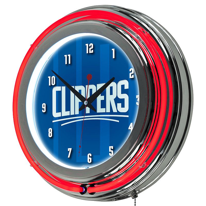 Los Angeles Clippers Chrome Double-Ring Neon Wall Clock, Blue
