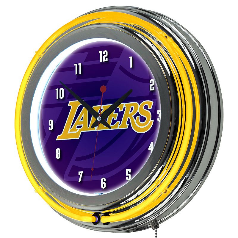 Los Angeles Lakers Chrome Double-Ring Neon Wall Clock, Purple