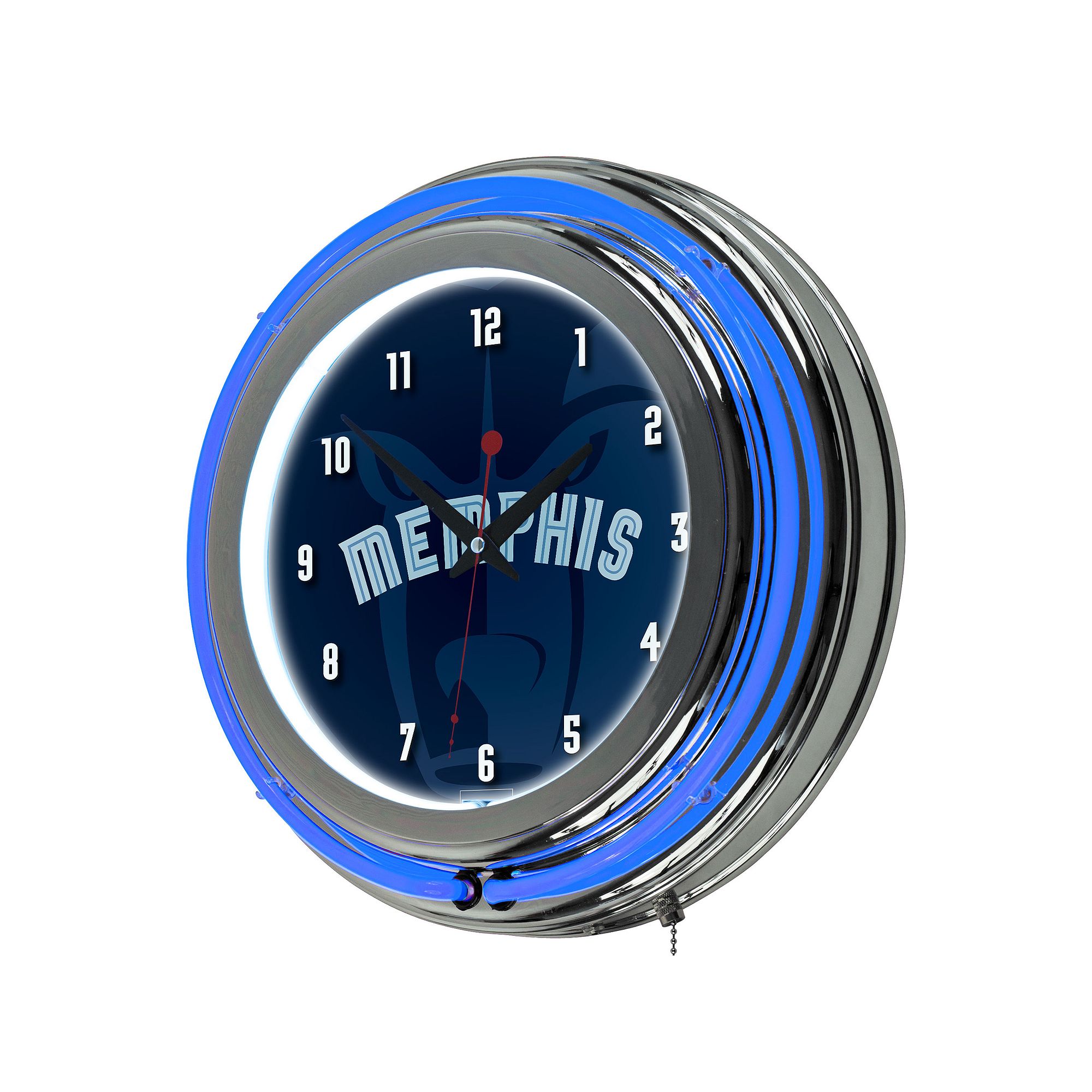 Memphis Grizzlies Chrome Double-Ring Neon Wall Clock, Grz Blue